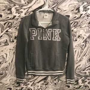 Grey PINK 3/4 Zip Long Sleeve Shirt